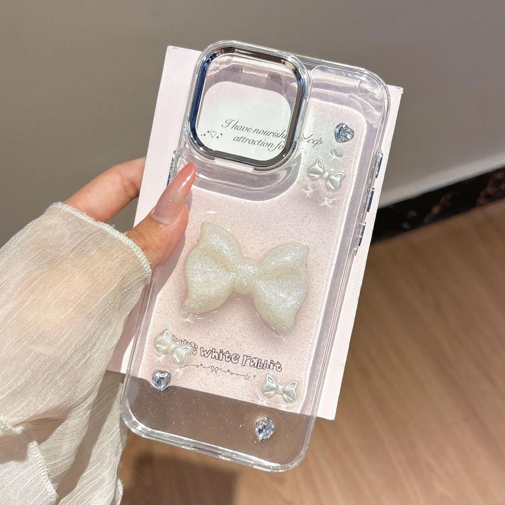 High-End Transparent Glitter Pearlescent Bow Phone Case for Apple 17/16