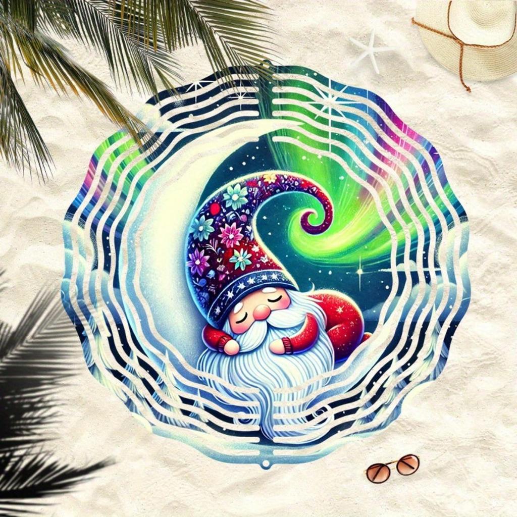 Durable Metal Garden Decor Whimsical Sleeping Gnome 3D Wind Spinner Vibrant Nighttime Design Perfect for Outdoor Yard and Garden Decoration