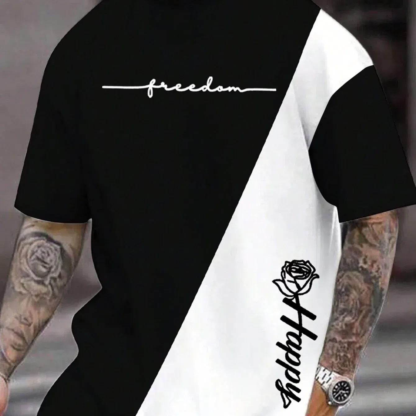 

Футболка для мужчин, одежда, модные футболки с 3D принтом букв и цветов в стиле Харадзюку, мужские топы с короткими рукавами, футболки, повседневные летние спортивные футболки 3XL