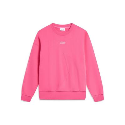 Li Ning Logo Print Round Neck Loose Thin Sports Long Sleeve Sweatshirt Women Sweatshirt Fluorescent-Pink AWDTC92-3