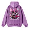Vintage Womans Acid Wash Hoodies Rich Cartoons Panda Printing Pullovers Pocket Oversize Cotton Hooded Clothes