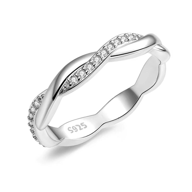 925 Sterling Silver Twisted Vine Cubic Zirconia Eternity Band Wedding Band Ring for Women 3 Colors