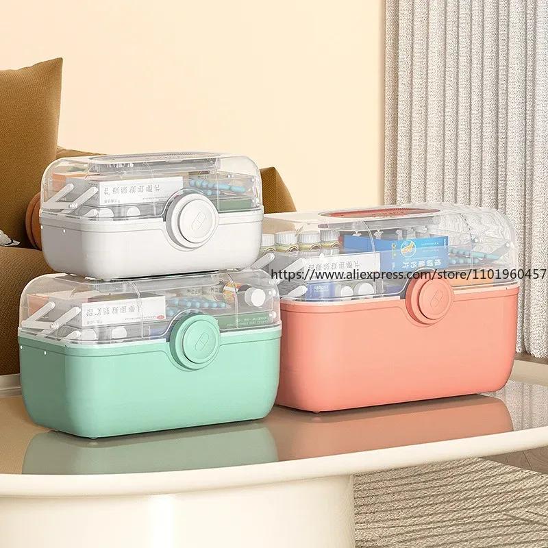 Family Size Portable Medicine Storage Box with Large Capacity and Multi-layer Compartment Adjustable Compartment and Secure Lock