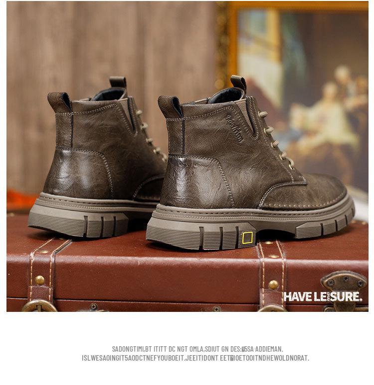 Martin Men's 2024 Thick-Sole Mid-Cut Genuine Leather Boots - British Retro Style for Autumn and Winter