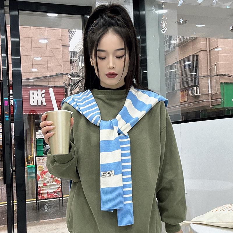 Luochi Women s Striped Knit Shawl – High-End Korean Style Wrap for Spring, Summer, and Autumn