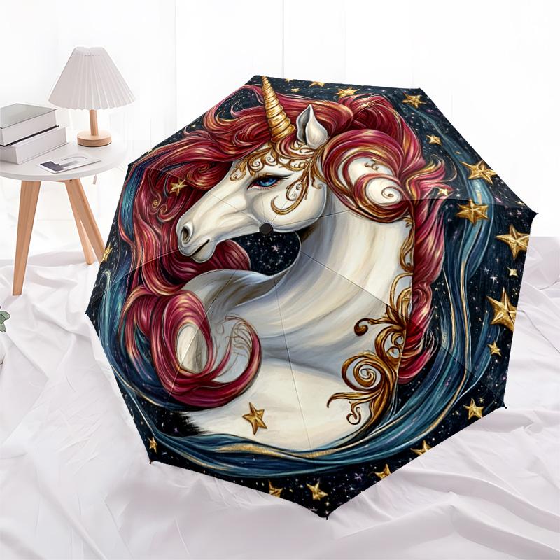 1 PC Automatic Folding Umbrella - Colorful Unicorn Pattern, Portable & Foldable Design with 8 Ribs, Christmas Birthday Gifts