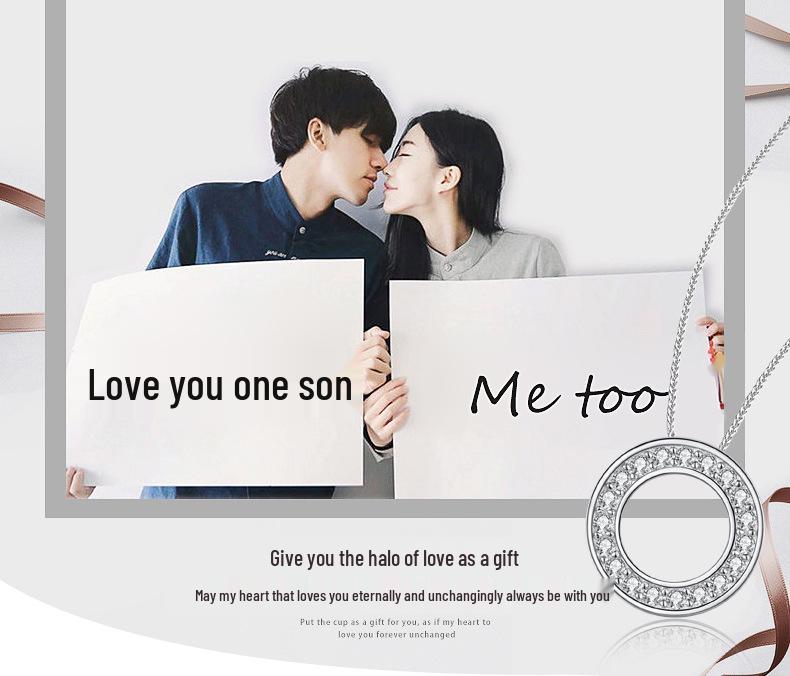 925 Sterling Silver Halo of Love Pendant Necklace, Micro-Paved Korean Fashion Jewelry