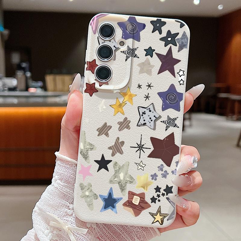 Colorful Stars Print Phone Case For Samsung A57 A37 A17 A56 A36 A16 A55 A35 A15 A54 5G S21 FE S22 S23 S24 Plus S25 S26 Ultra Leather Texture Cover