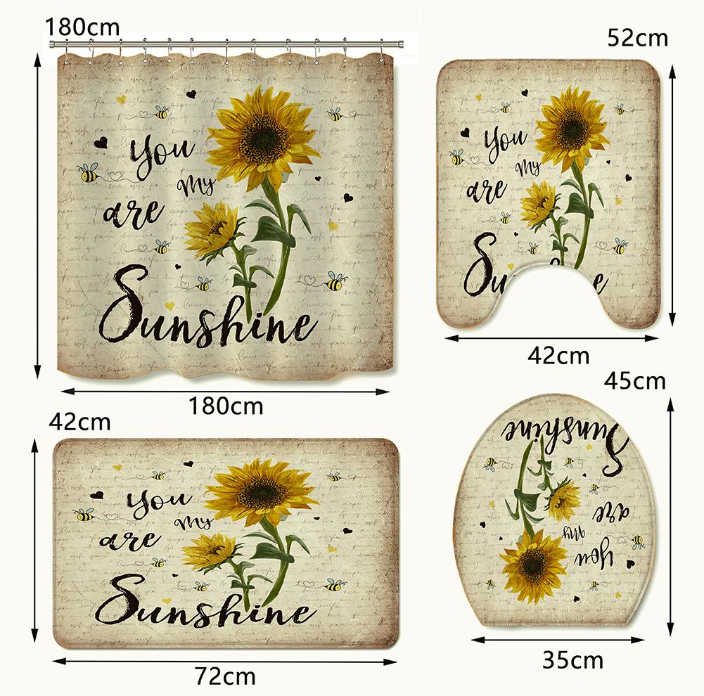 4pcs Set Doormat Shower Curtain with Non-Slip Rugs Toilet Seat Cover Bath Carpet Durable Waterproof Bathroom Home Entrance Decor