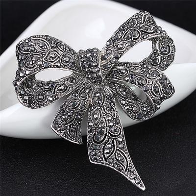 Crystal Rhinestone Bow Brooch Pin Women Shirt Collar Big Bowknot Brooch Jewelry  Elegant Crystal Pin