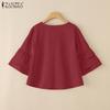 ZANZEA Women Casual Round Neck Solid Color 3/4 Sleeve Loose Blouse