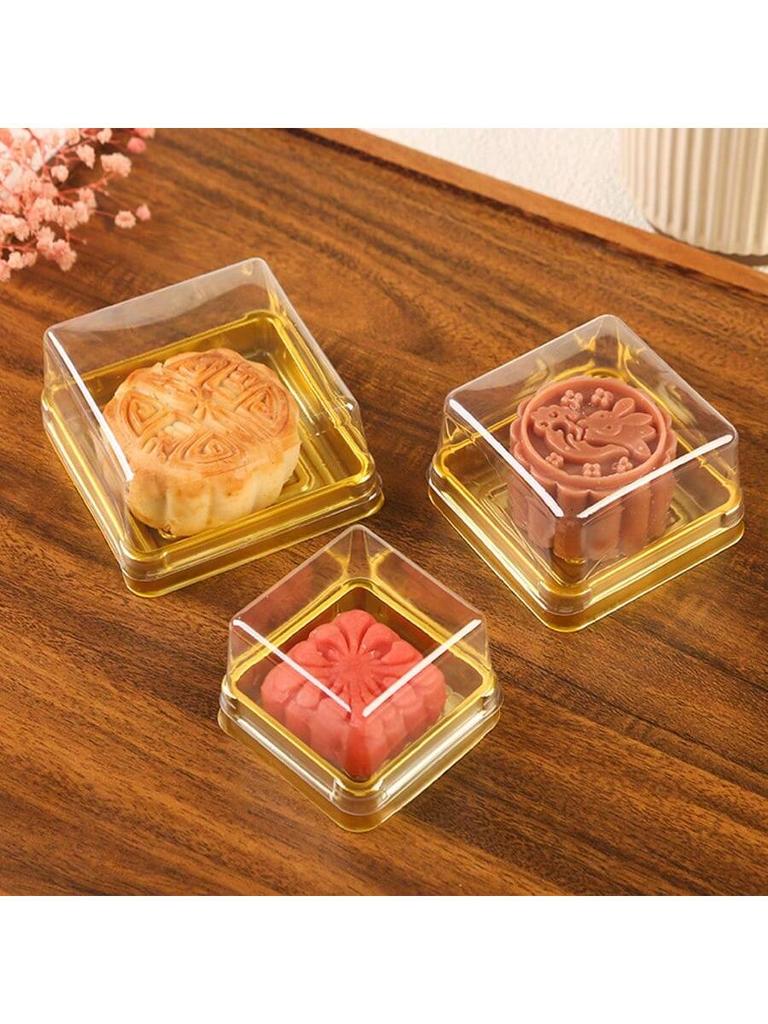 50 Backpackungen, Verpackungskartons für gold-schwarzes Eigelbgebäck, runde Blisterverpackungen aus Kunststoff, Mondkuchen