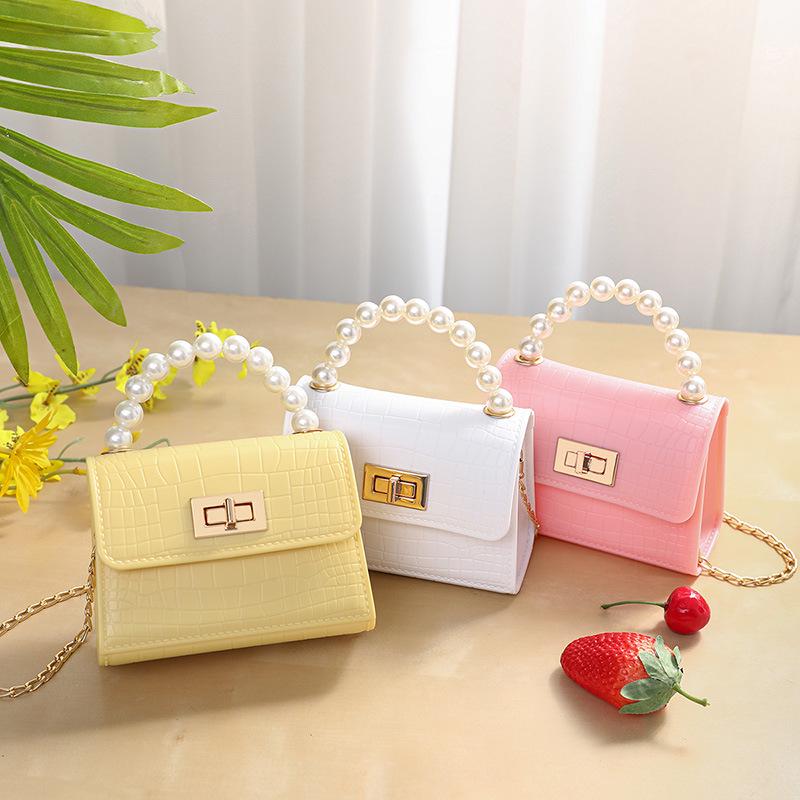 Crocodile Print PVC Jelly Crossbody Bag for Kids with Pearl Accent