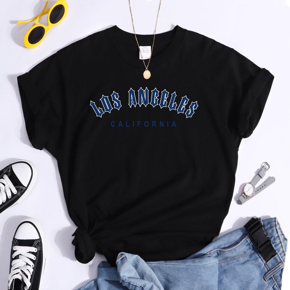 Los Angeles California Letter Printing Womens T-Shirts Summer Casual Comfortable Short Sleeve Street Loose Crewneck Clothes
