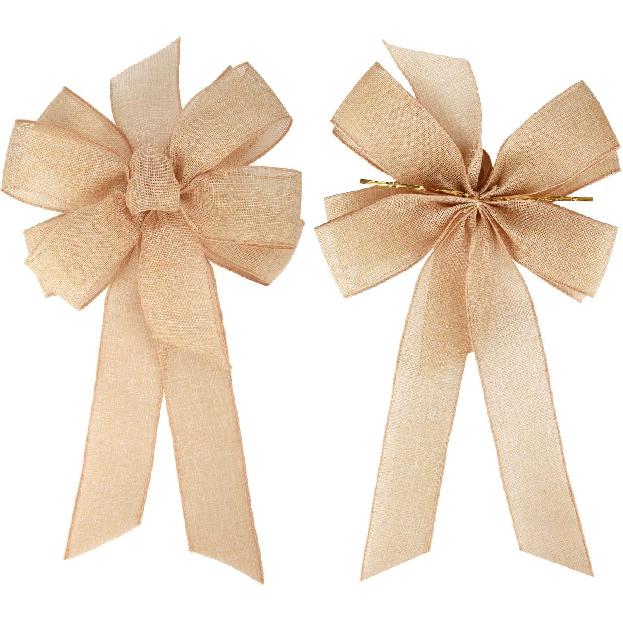 1 Pcs 10 x 20 Inch Big Bow Burlap Ribbon with Natural Jute Rustic Wreath Ribbons and Bow Use Wrapping, Party Decoration (Linen)