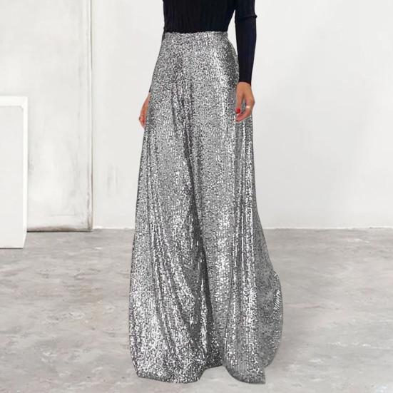 Women's Elegant Solid Color Shiny Wide-leg Trousers Loose Club Night Party Female Pants