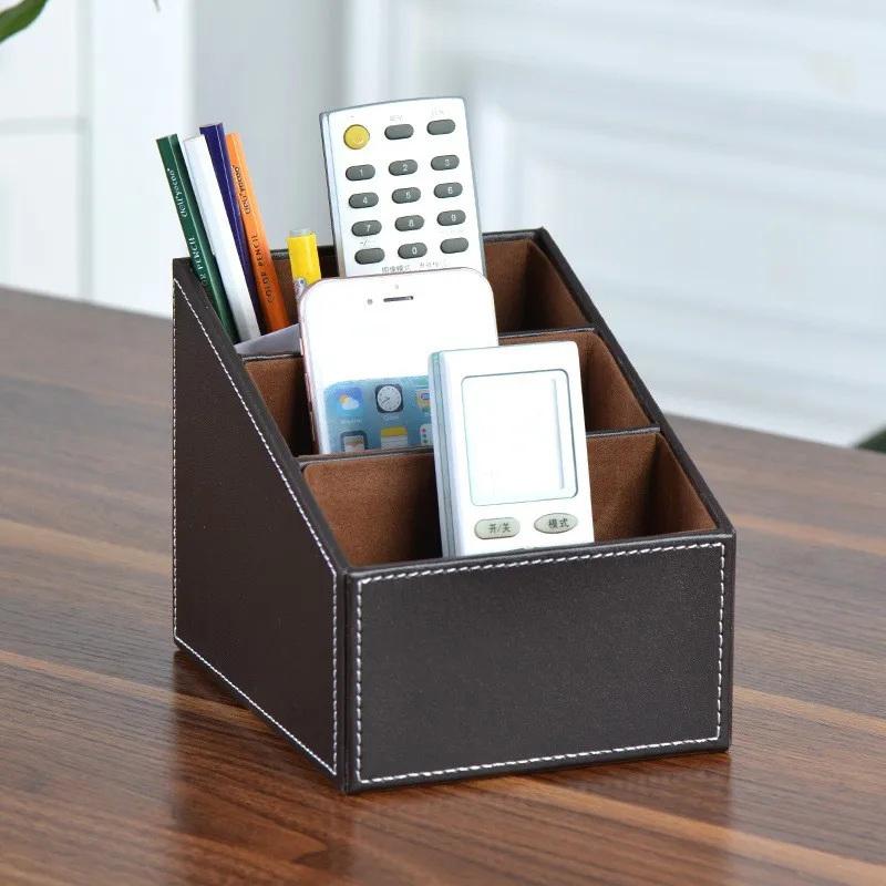 PU-Leder Fernbedienungshalter Schreibtisch-Organizer Aufbewahrungsbox Für TV-Zeitschrift Post Telefon Büro Sortiergitter Kosmetik Stiftehalter