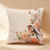 Vintage Oriental Floral Bird Print Cushion Cover Peach Skin Oriental Throw Pillowcase Sofa Living Bedroom Home Decor Pillow Case