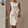 Women's Fashion Summer Spring Solid Color Print Sleeveless O-Neck Loose Waistline Casual Dresses