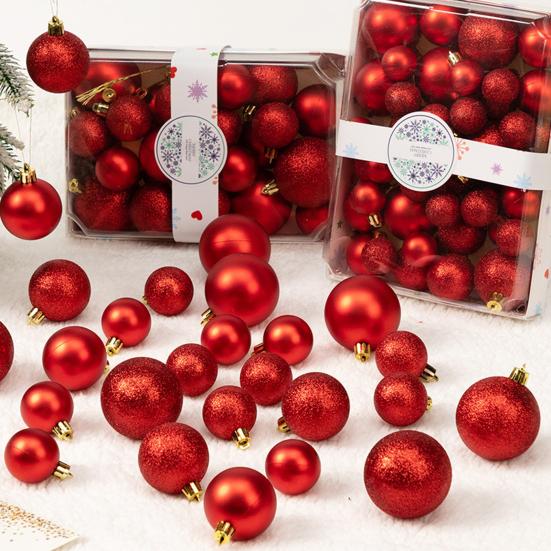 42Pcs 3/4/5cm Christmas Balls Set Glitter Surface Various Pattern Christmas Balls Shatterproof Home Reusable Ornaments