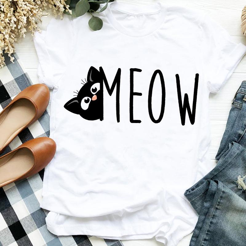 Women Lady Casual Cat Letter Funny 90S Style Cute Print Shirt T Tee For Womens Clothes