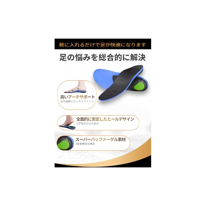 Physical Therapist-Supervised Insoles with 4-Layer Shock Absorption, Arch Support, Shock Absorption for Standing Work, Sports, Men's and Women's,