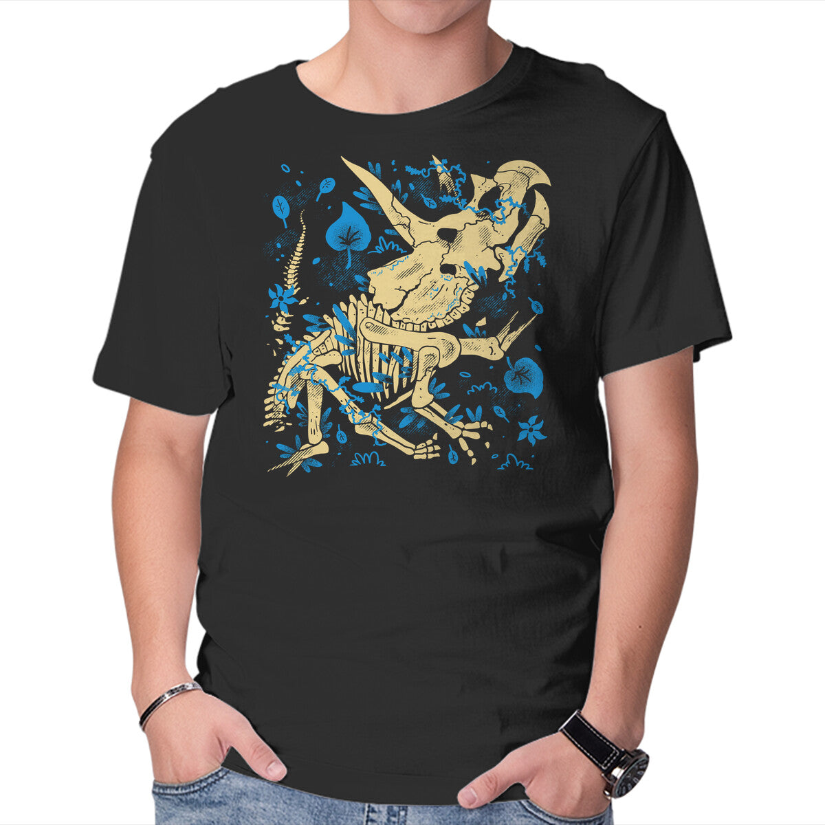 Unisex Crew Neck T-Shirt Jurassic Triceratops Graphic Short Sleeve Casual Tee XL