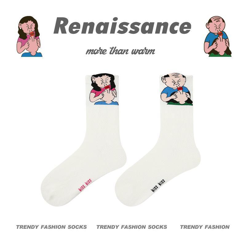 Renaissance Cartoon Funny Socks - Unisex Cotton Mid-Calf for Spring, Summer, Autumn