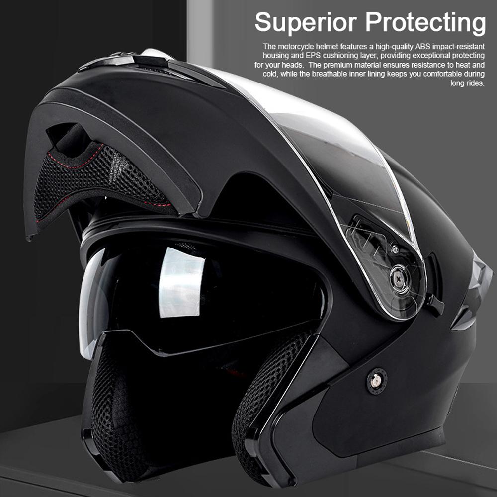 Motorcycle Full Face Helmet Winter Warm Flip up Street Racing Helmet with Dual Visor Comfortable & Breathable for Men