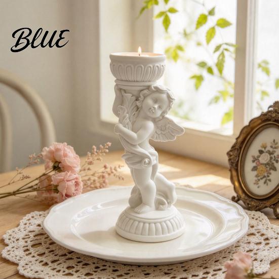Modern Minimalist Home Accents Retro Angel Candle Holder Cupid Roman Column Stand Vintage Statue Decor Figurine Decorative Candlestick for Wedding,