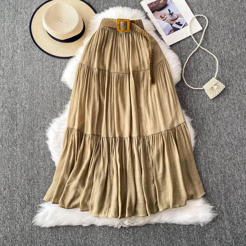 White Skirt Women clothes 2025 Summer Small Mid-Length Casual High Waist Slimming Big Hemline Puffy Cake Skirt