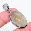 Golden Rutile Gemstone 925 Silver Jewelry Pendant 1.85"