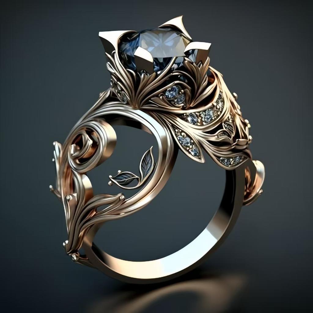Vintage Flower Sapphire Unique Party Ring Elegant Unique Zircon Hollowed Out Trendy Women's Exquisite Wedding Accessories Gift