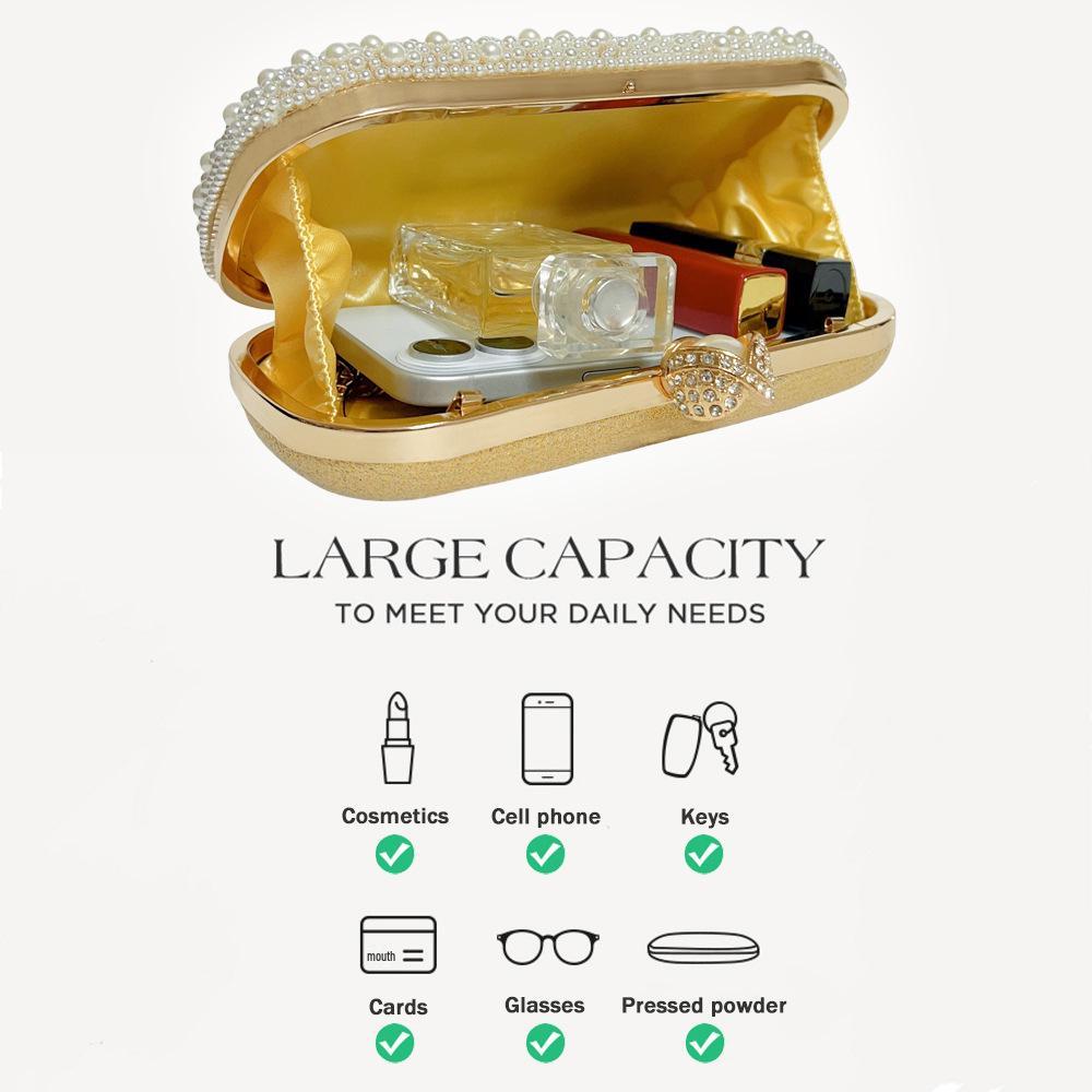 Elegant Pearl Evening Clutch Women's Luxury Chain Crossbody Handbag