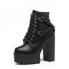 Fashion Black Boots Women Heel Spring Autumn Lace-Up Soft Leather Platform Shoes Woman Party Ankle Boots High Heels Punk