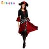 Halloween Maskerade Cosplay Fluch der Karibik Piratenkostüm Weiblich Rotes Kleid Schwarze Weste Pirat