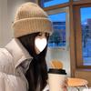 Solid Color Wool Hat Women's Autumn and Winter Ear Protection Thickened Cold and Warm Cold Hat Big Head Circumference Simple Versatile Knitted Wool