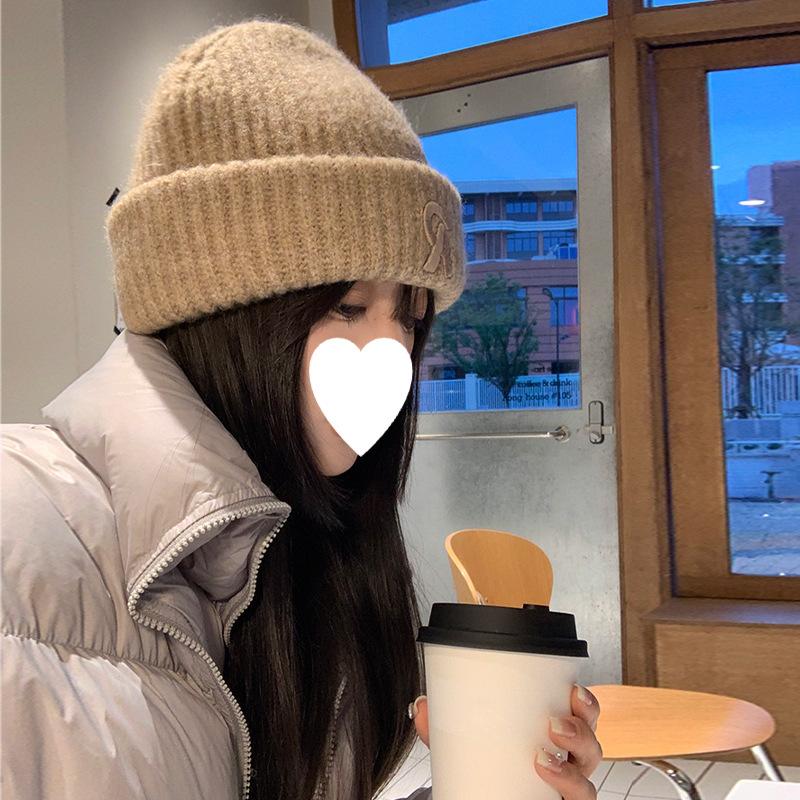 Solid Color Wool Hat Women's Autumn and Winter Ear Protection Thickened Cold and Warm Cold Hat Big Head Circumference Simple Versatile Knitted Wool