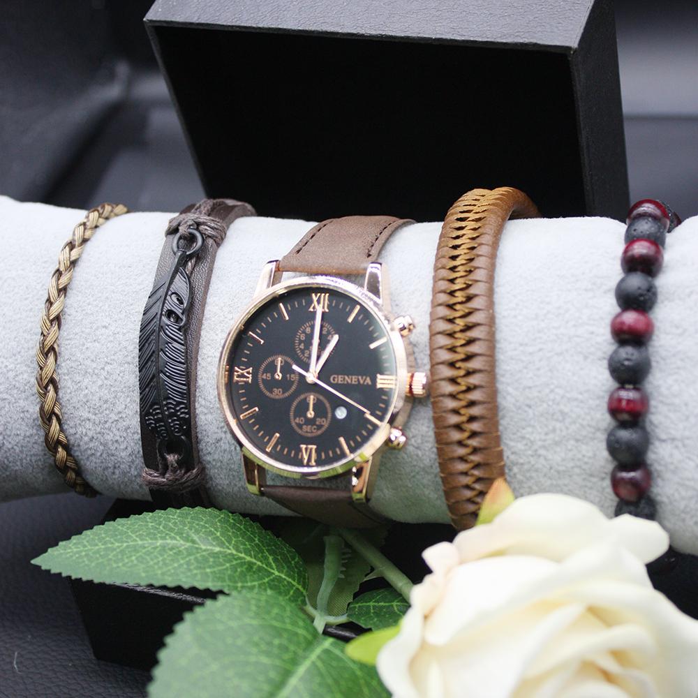 5pcs set Man Luxury Men's Watch Men's Wristwatch Clock Quartz Watches Automatic Movement Man Sports Watch for Work Business