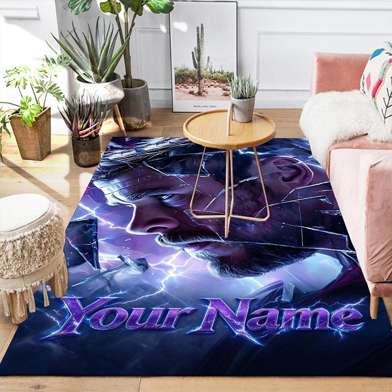 Custom 1Pc Purple Profile Flannel Personalized Rug Non Slip Floor Mat Soft Carpet for Living Bedroom Office Home Decor Gift