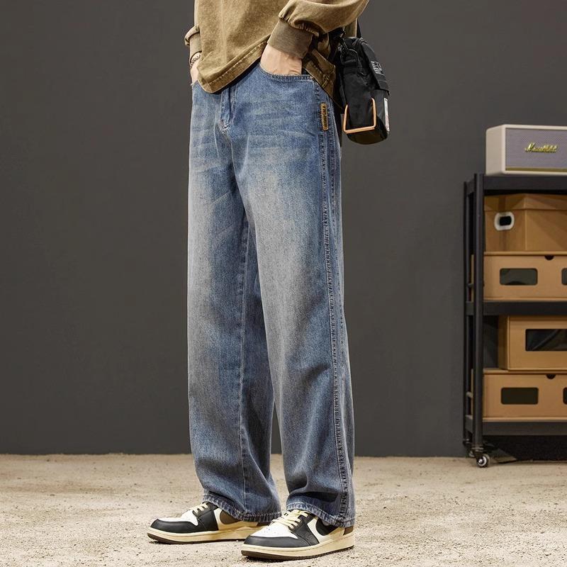 American Retro Jeans Men's Autumn and Winter New Loose Straight Men's Old Washed Spring and Autumn Wide-leg Trousers