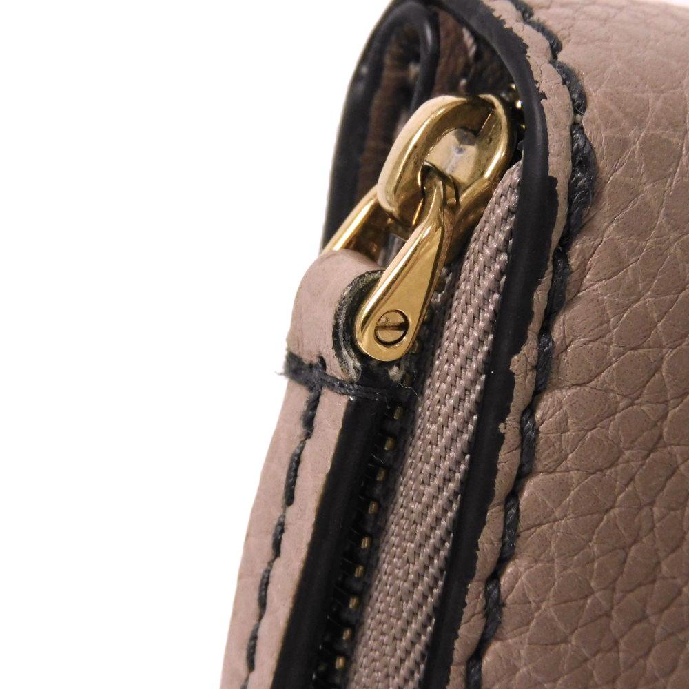 Used Bee Compact Zip Wallet (10656) S8001CVQR 7941, Bee Grain Calfskin, Snap Button, CD Logo, Rose Beige, Women's from
