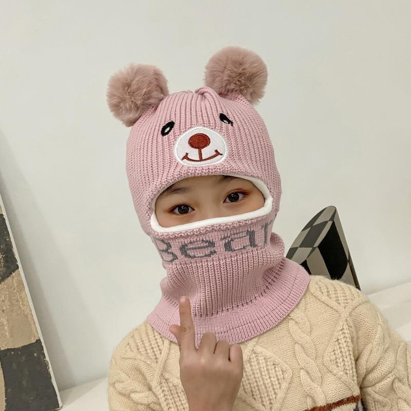 Children's Hats, Masks, Scarves, Integrated Boys and Girls Cotton Hats, Winter Piled Thickened Warm Wool Hats, Knitted Hats
