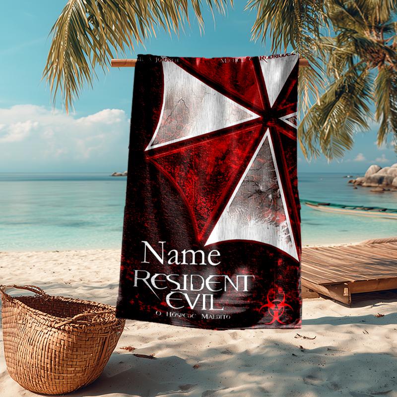 Custom Name Ultra-Soft Beach Towel with Resident Evil Theme,Ideal for Pool - Camping, Diving - Perfect Travel Essential, Vibrant Beach Towel.