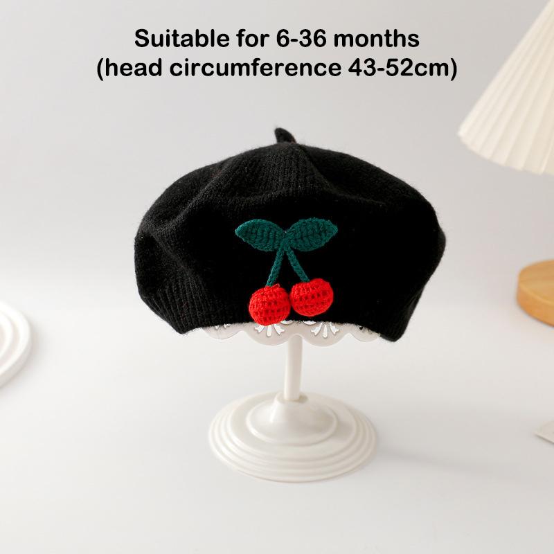Søt kirsebær babystrikk beret Barn Vinter Varm Bonnet Småbarnslue Barn Beanies Mote Søte Barn Vindtett Lue Gaver