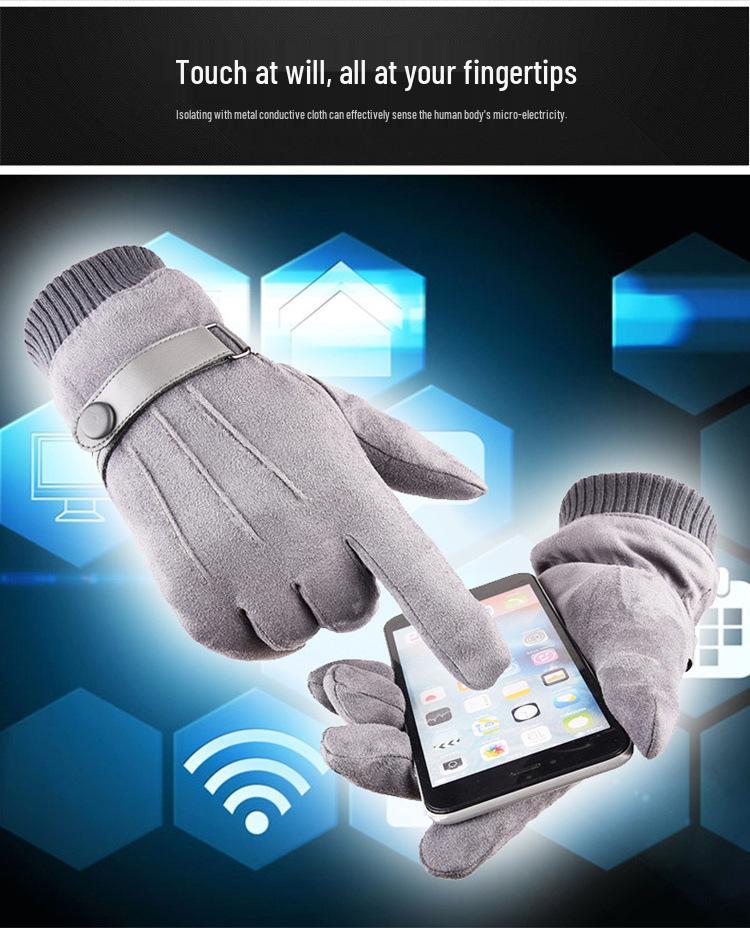 Men's Winter Suede Gloves: Warm, Fleece-Lined, Windproof, Touchscreen-Compatible for Driving & Cycling