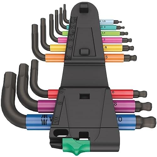 Wera 05133164001 | Hex-Plus 950/9 Multicolor 2mm Hex Wrench Set with Black Laser Finish, 9-Piece Set [Officially Imported from Japan]