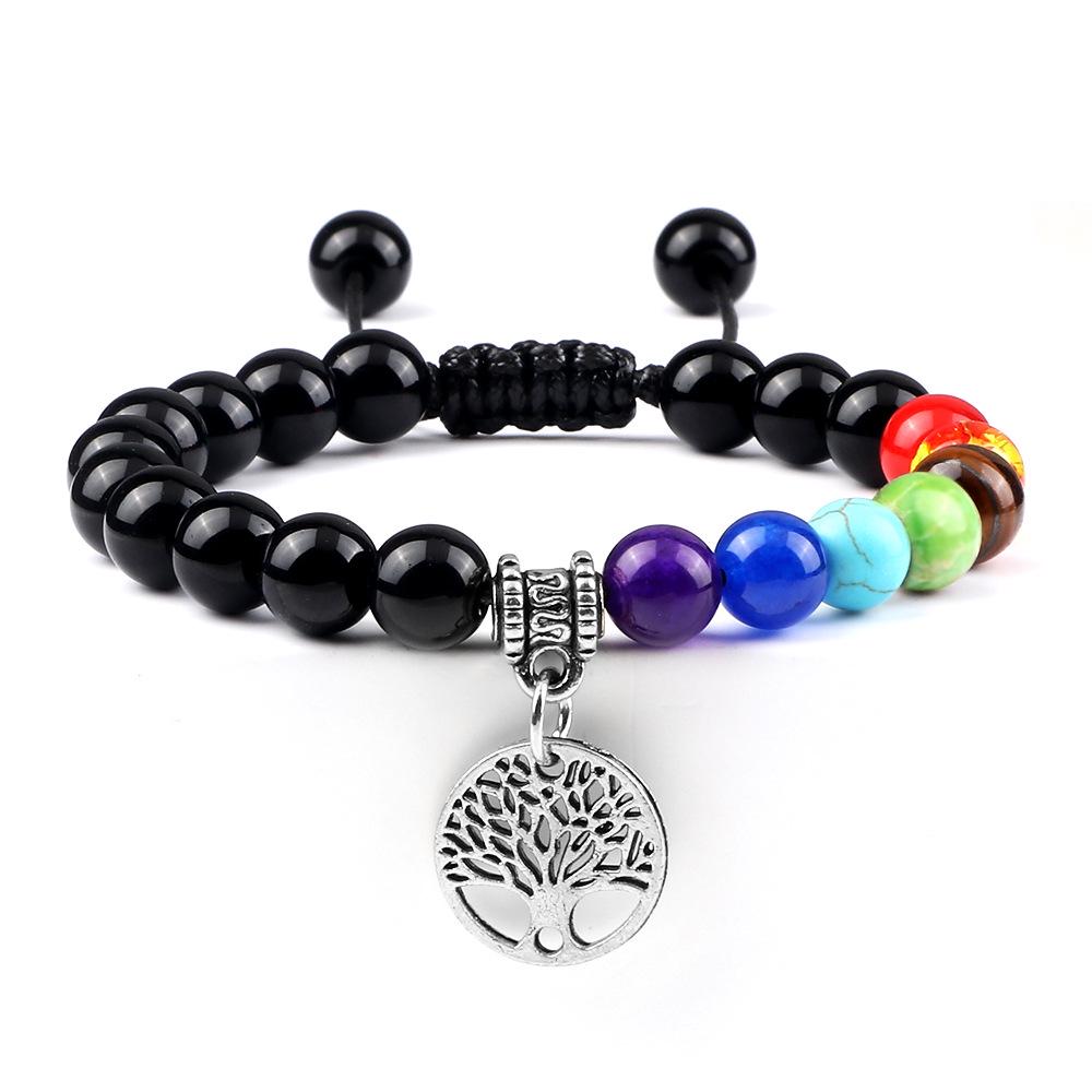 Tree of Life Pendant Woven Bracelet with Tiger Eye Matte Stone Beads - European & American Fashion