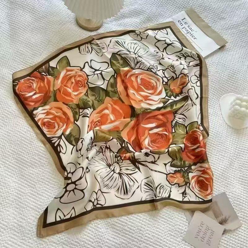 Neuer 70 * 70 cm quadratischer Schal im koreanischen Stil, Seidenschal, Ganzjahres-Sonnenschutzschal, Tasche binden, Stirnband, vielseitig