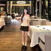 Summer Design Sense One-word Collar Short-sleeved T-shirt Fashion Pure Desire Wind Waist Thin Off-the-shoulder Niche Temperament Top Ins